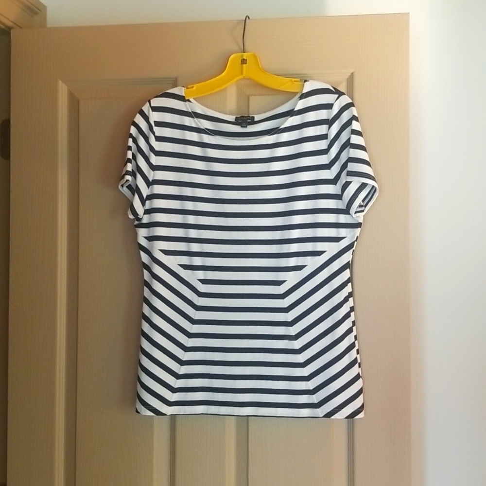 Talbots Black and Cream Short Sleeve Tshirt with Panel Detail, Size M, Worn Once